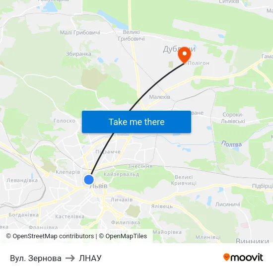 Вул. Зернова to ЛНАУ map