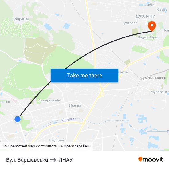 Вул. Варшавська to ЛНАУ map