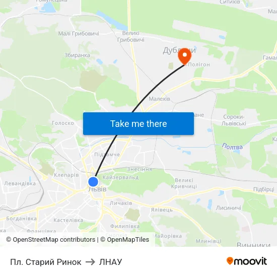 Пл. Старий Ринок to ЛНАУ map