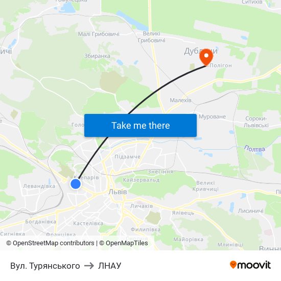 Вул. Турянського to ЛНАУ map