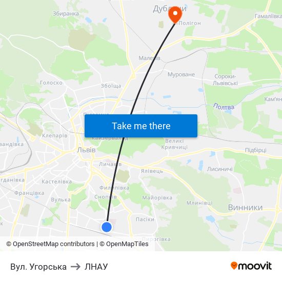 Вул. Угорська to ЛНАУ map