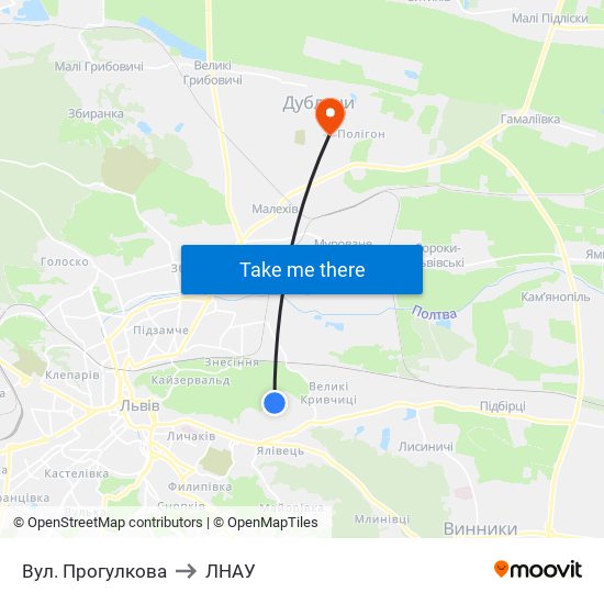 Вул. Прогулкова to ЛНАУ map