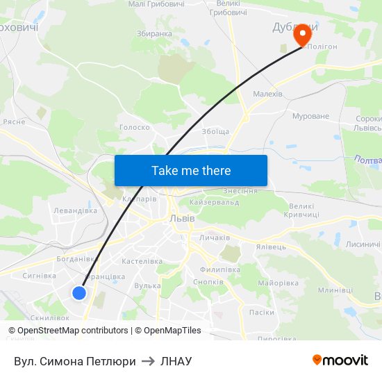 Вул. Симона Петлюри to ЛНАУ map