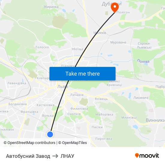 Автобусний Завод to ЛНАУ map