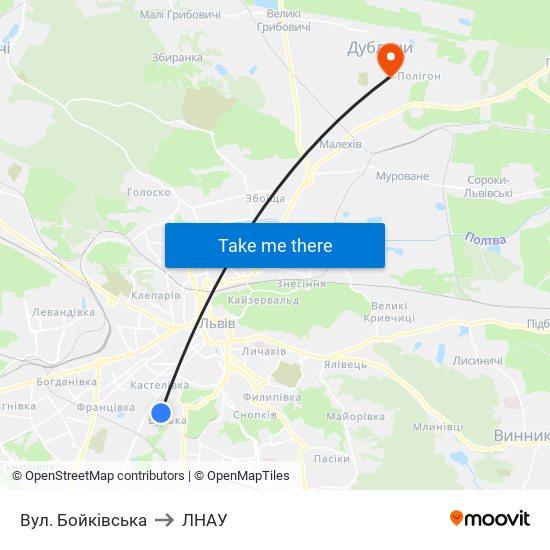 Вул. Бойківська to ЛНАУ map