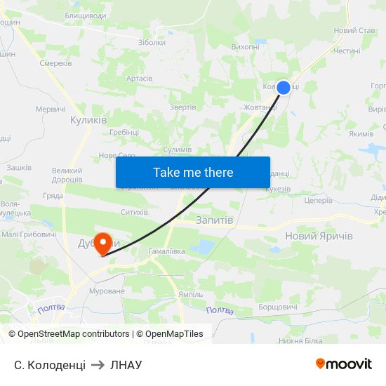 С. Колоденці to ЛНАУ map