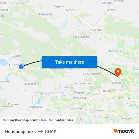 Новояворівськ to ЛНАУ map