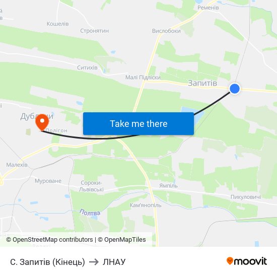 С. Запитів (Кінець) to ЛНАУ map