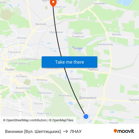 Винники (Вул. Шептицьких) to ЛНАУ map