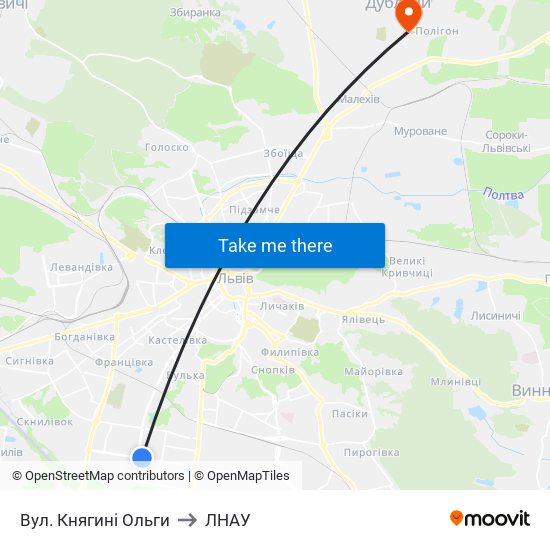 Вул. Княгині Ольги to ЛНАУ map