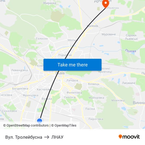 Вул. Тролейбусна to ЛНАУ map