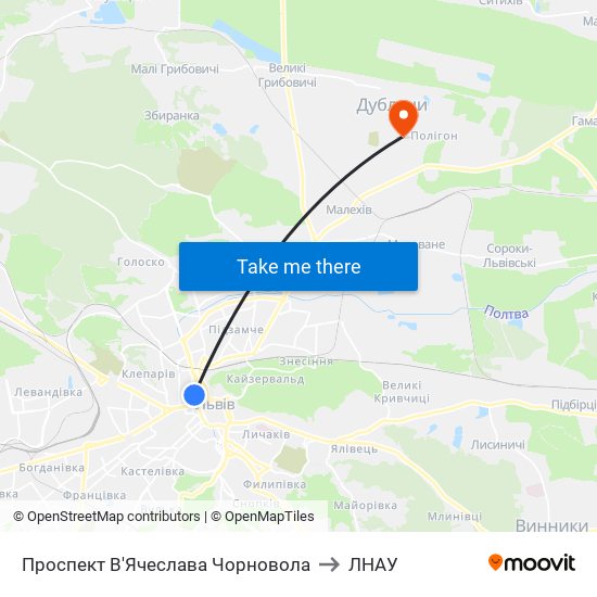 Проспект В'Ячеслава Чорновола to ЛНАУ map