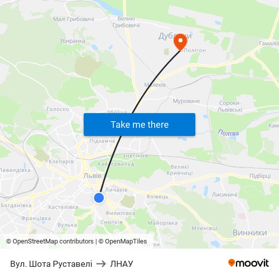 Вул. Шота Руставелі to ЛНАУ map