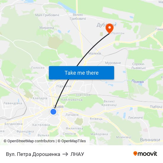 Вул. Петра Дорошенка to ЛНАУ map