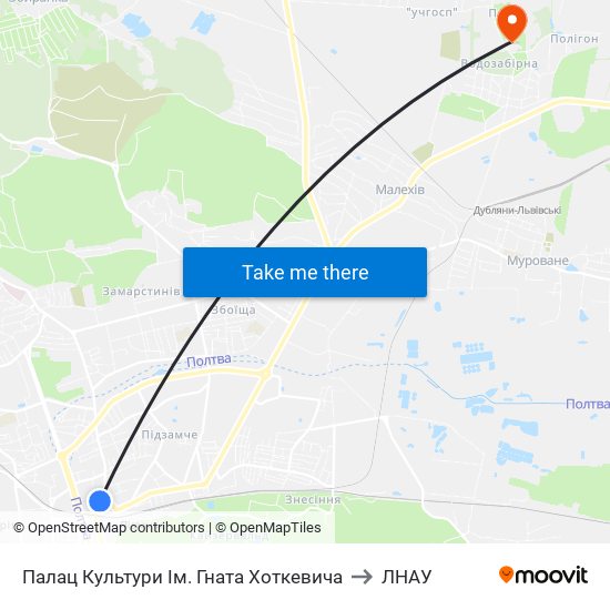 Палац Культури Ім. Гната Хоткевича to ЛНАУ map