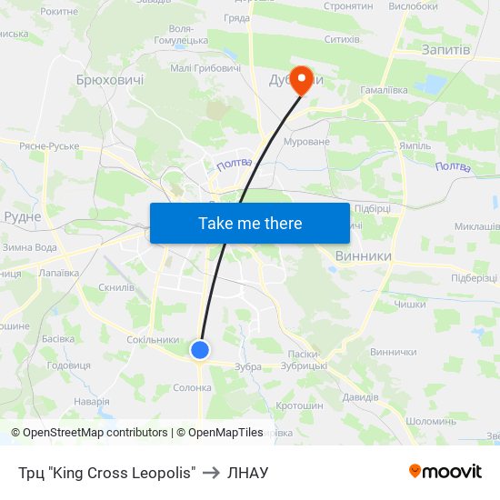 Трц "King Cross Leopolis" to ЛНАУ map