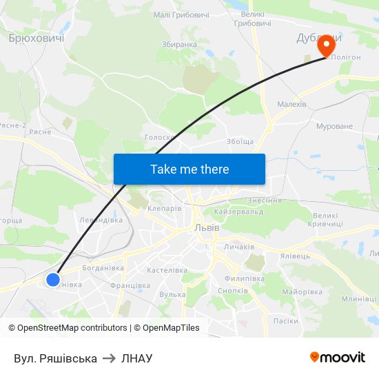 Вул. Ряшівська to ЛНАУ map