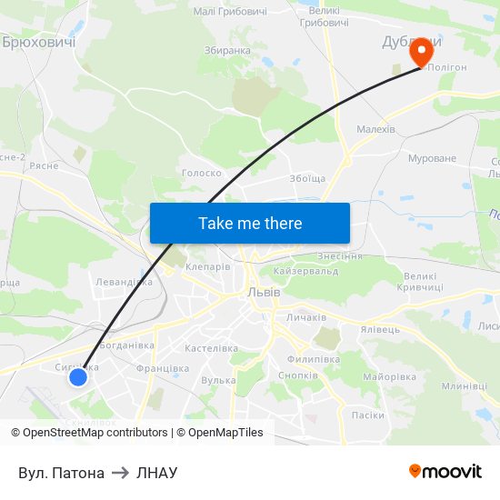 Вул. Патона to ЛНАУ map