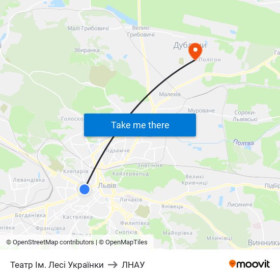 Театр Ім. Лесі Українки to ЛНАУ map