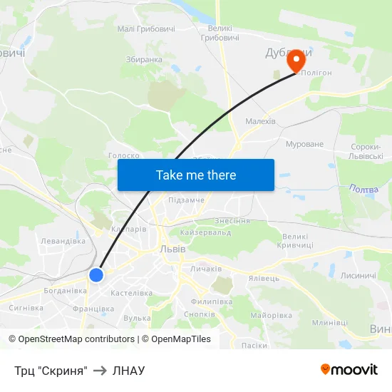 Трц "Скриня" to ЛНАУ map
