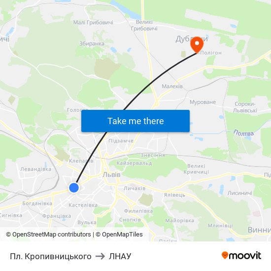 Пл. Кропивницького to ЛНАУ map