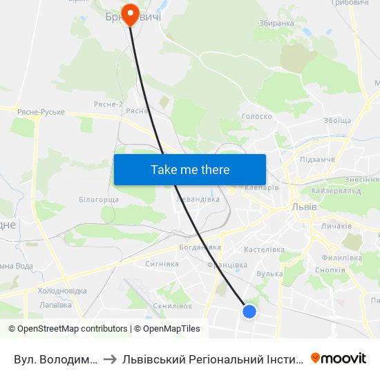 Вул. Володимира Великого to Львівський Регіональний Інститут Державного Управління map