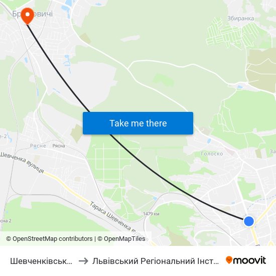 Шевченківська Адміністрація to Львівський Регіональний Інститут Державного Управління map