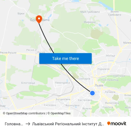 Головна Пошта to Львівський Регіональний Інститут Державного Управління map