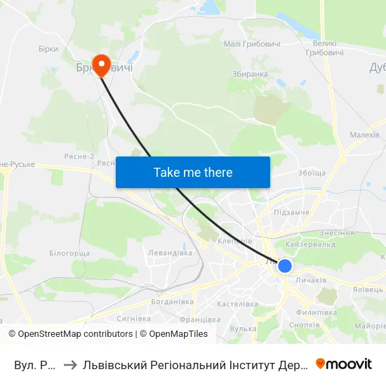 Вул. Руська to Львівський Регіональний Інститут Державного Управління map