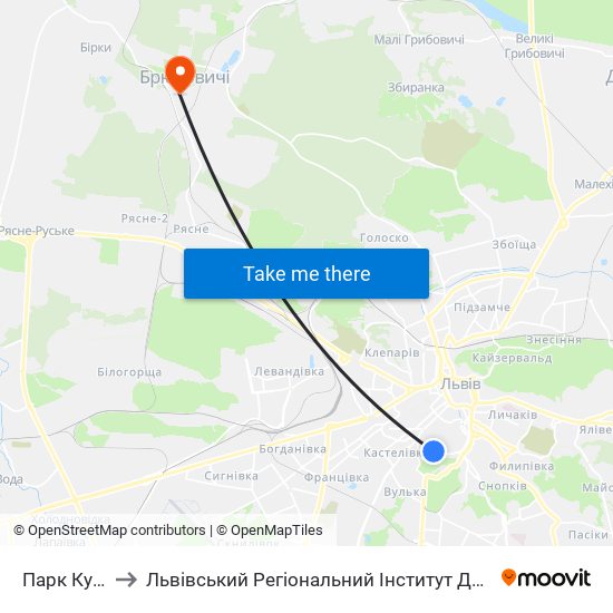 Парк Культури to Львівський Регіональний Інститут Державного Управління map