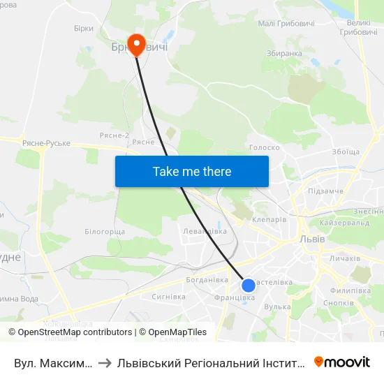 Вул. Максима Залізняка to Львівський Регіональний Інститут Державного Управління map