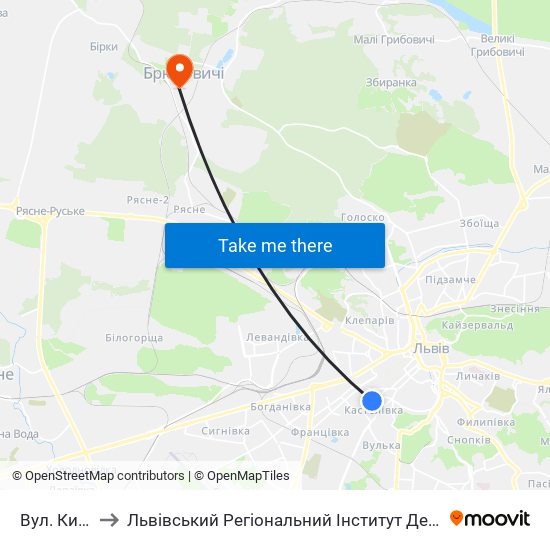 Вул. Київська to Львівський Регіональний Інститут Державного Управління map