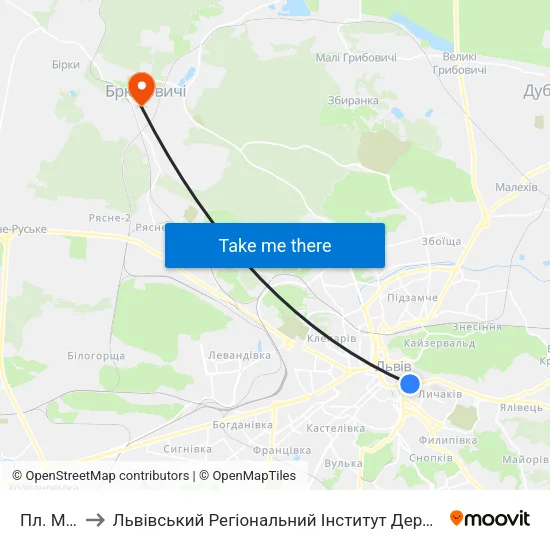 Пл. Митна to Львівський Регіональний Інститут Державного Управління map