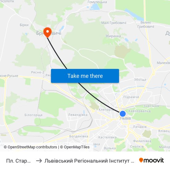 Пл. Старий Ринок to Львівський Регіональний Інститут Державного Управління map