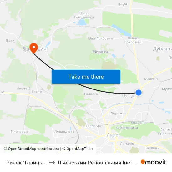Ринок "Галицьке Перехрестя" to Львівський Регіональний Інститут Державного Управління map