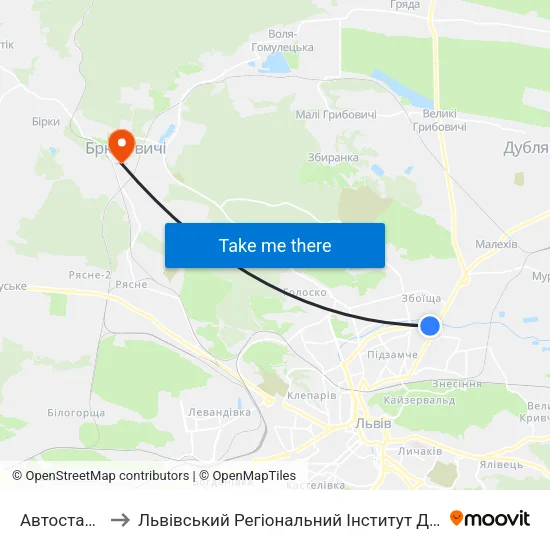 Автостанція №2 to Львівський Регіональний Інститут Державного Управління map