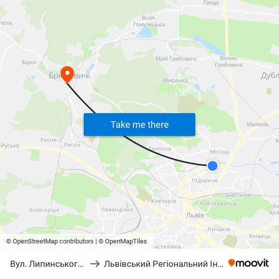 Вул. Липинського - Вул. Миколайчука to Львівський Регіональний Інститут Державного Управління map