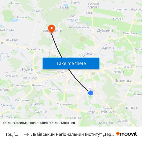 Трц "Шувар" to Львівський Регіональний Інститут Державного Управління map