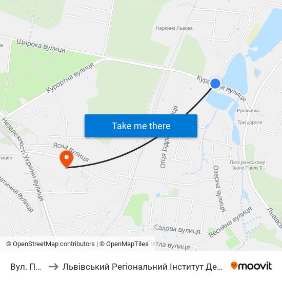 Вул. Пляжна to Львівський Регіональний Інститут Державного Управління map