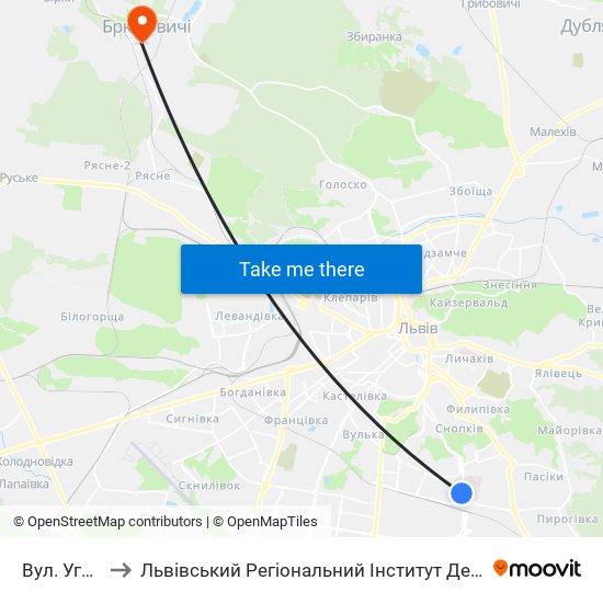 Вул. Угорська to Львівський Регіональний Інститут Державного Управління map