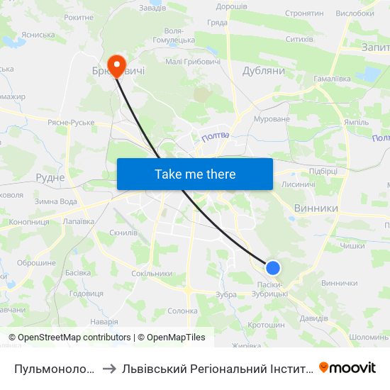 Пульмонологічний Центр to Львівський Регіональний Інститут Державного Управління map