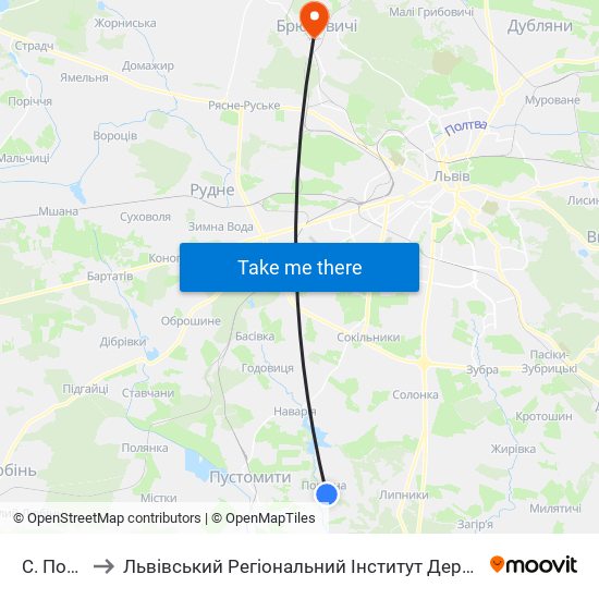 С. Поршна to Львівський Регіональний Інститут Державного Управління map