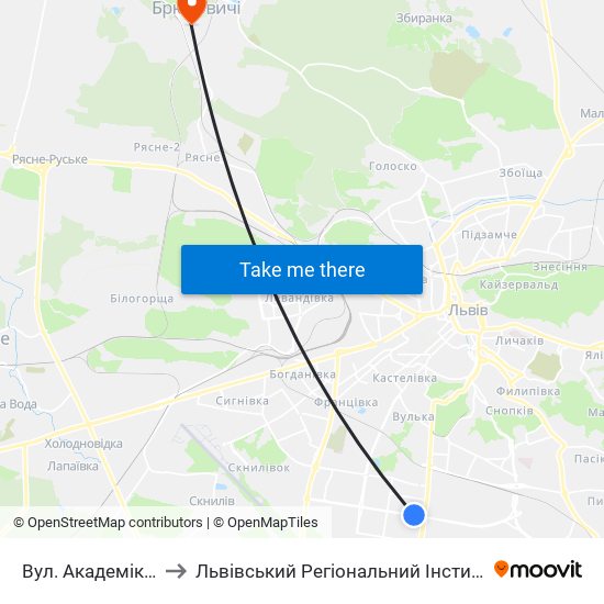 Вул. Академіка Підстригача to Львівський Регіональний Інститут Державного Управління map