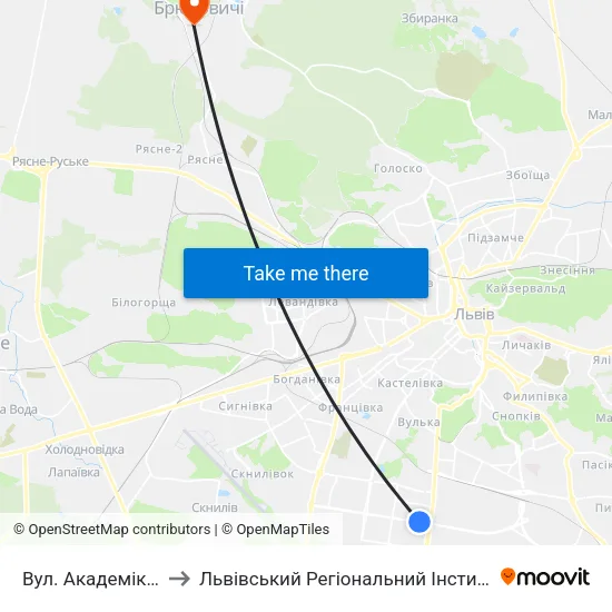 Вул. Академіка Підстригача to Львівський Регіональний Інститут Державного Управління map