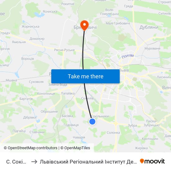 С. Сокільники to Львівський Регіональний Інститут Державного Управління map
