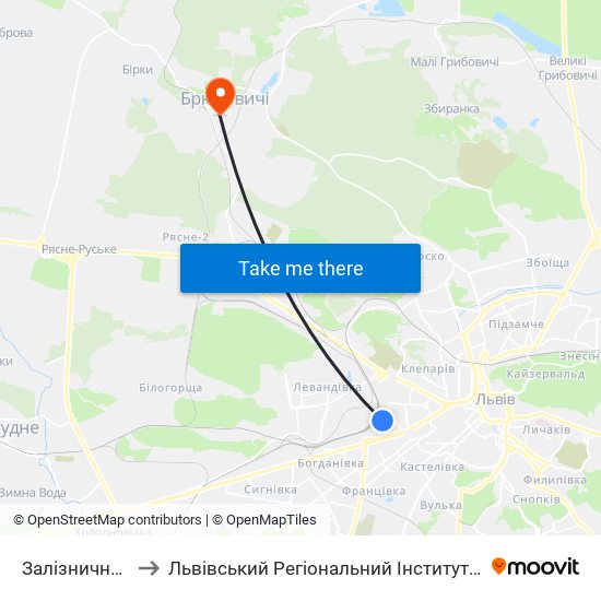 Залізничний Вокзал to Львівський Регіональний Інститут Державного Управління map