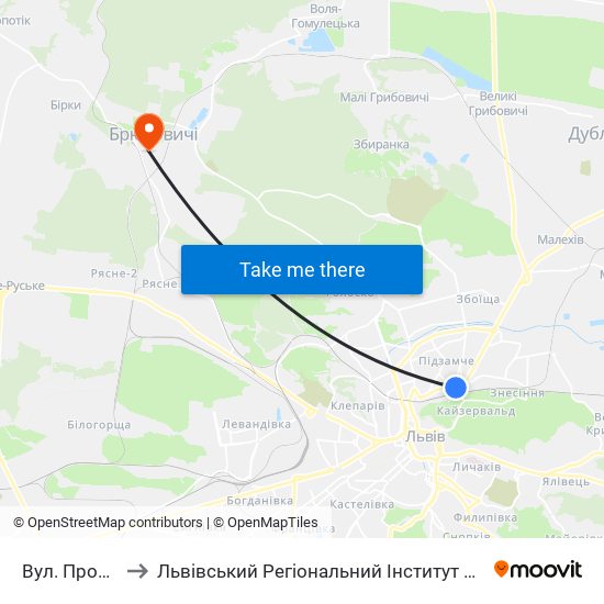 Вул. Промислова to Львівський Регіональний Інститут Державного Управління map
