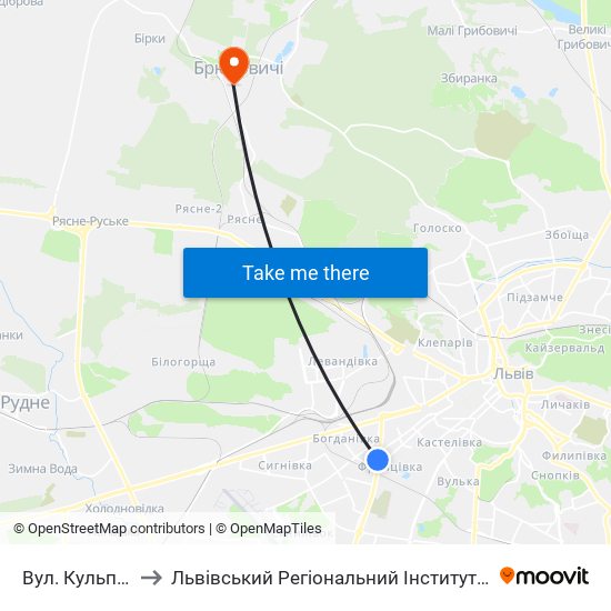 Вул. Кульпарківська to Львівський Регіональний Інститут Державного Управління map