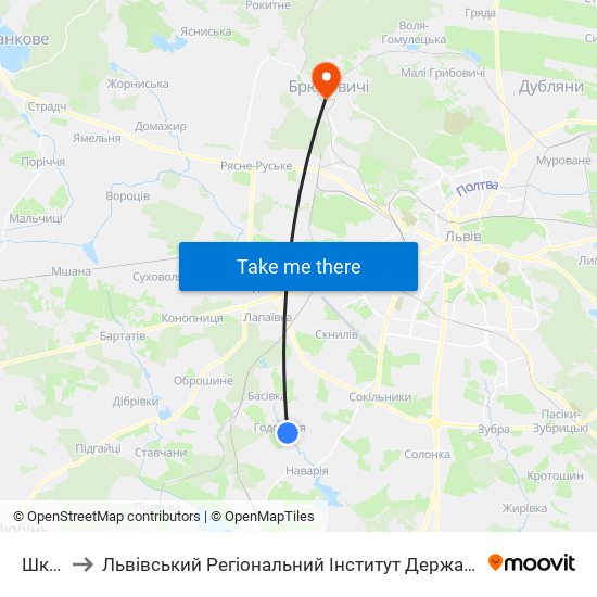 Школа to Львівський Регіональний Інститут Державного Управління map