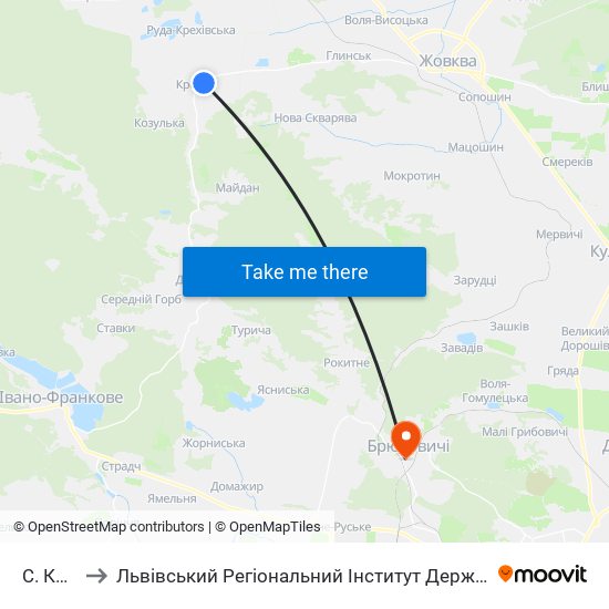 С. Крехів to Львівський Регіональний Інститут Державного Управління map